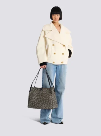 Medium Release Shopper Tasche aus Monogramm-Jacquard und Kalbsleder