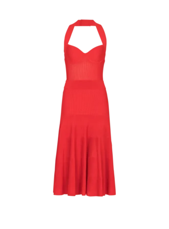 Midi-Kleid aus plissiertem Strick mit Neckholder