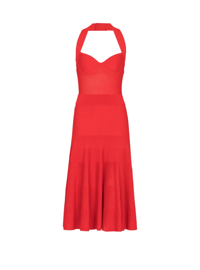 Midi-Kleid aus plissiertem Strick mit Neckholder Midi-Kleid aus plissiertem Strick mit Neckholder