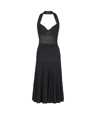 Midi-Kleid aus plissiertem Strick mit Neckholder