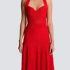 Midi-Kleid aus plissiertem Strick mit Neckholder Midi-Kleid aus plissiertem Strick mit Neckholder