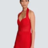 Midi-Kleid aus plissiertem Strick mit Neckholder Midi-Kleid aus plissiertem Strick mit Neckholder