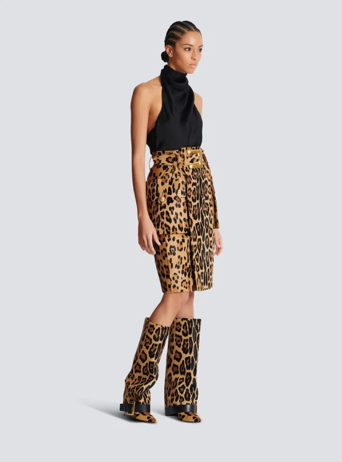 Midi-Rock aus Leder im Ponyfell-Look mit Leopardenmuster Midi-Rock aus Leder im Ponyfell-Look mit Leopardenmuster