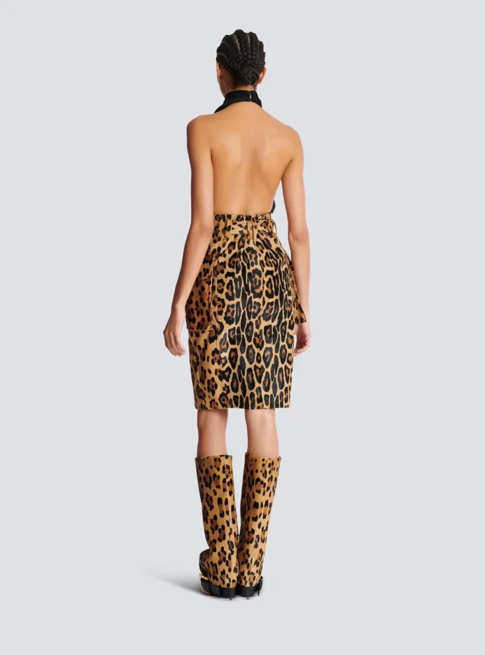 Midi-Rock aus Leder im Ponyfell-Look mit Leopardenmuster Midi-Rock aus Leder im Ponyfell-Look mit Leopardenmuster