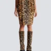 Midi-Rock aus Leder im Ponyfell-Look mit Leopardenmuster Midi-Rock aus Leder im Ponyfell-Look mit Leopardenmuster