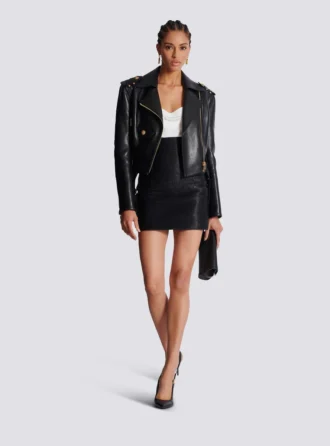 Minirock aus Lammleder mit hoher Taille und Rollsaum
