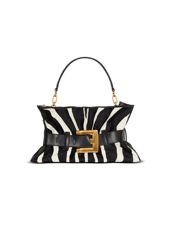Mittlere Anthem-Tasche aus Leder und Ponyfell mit Zebradruck Mittlere Anthem-Tasche aus Leder und Ponyfell mit Zebradruck