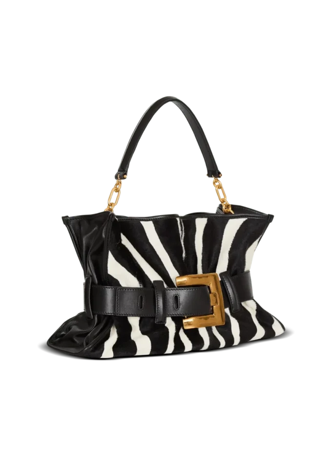 Mittlere Anthem-Tasche aus Leder und Ponyfell mit Zebradruck Mittlere Anthem-Tasche aus Leder und Ponyfell mit Zebradruck