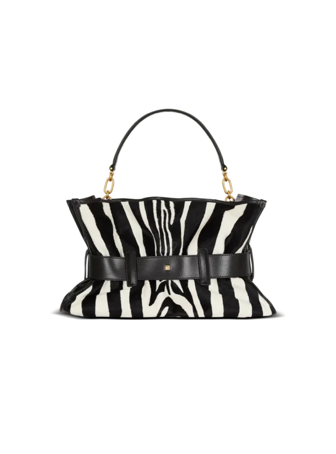 Mittlere Anthem-Tasche aus Leder und Ponyfell mit Zebradruck Mittlere Anthem-Tasche aus Leder und Ponyfell mit Zebradruck
