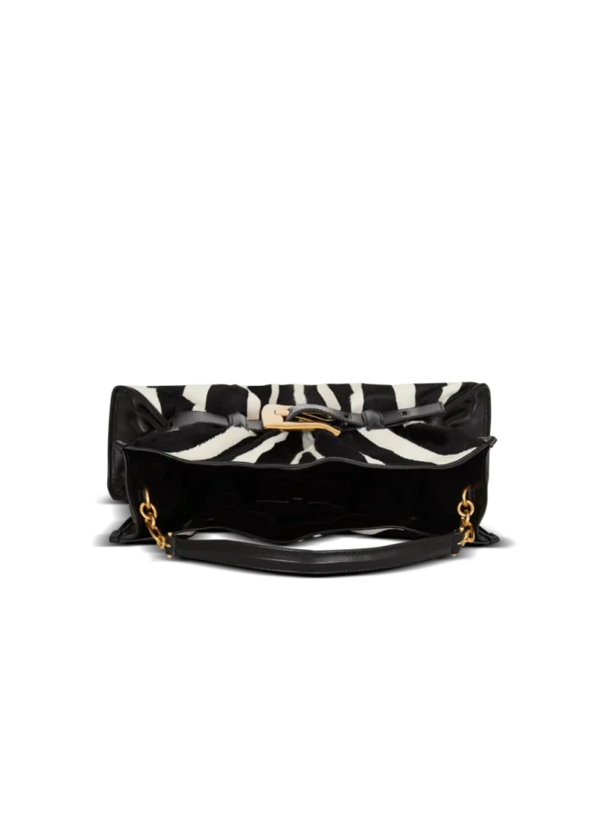 Mittlere Anthem-Tasche aus Leder und Ponyfell mit Zebradruck Mittlere Anthem-Tasche aus Leder und Ponyfell mit Zebradruck