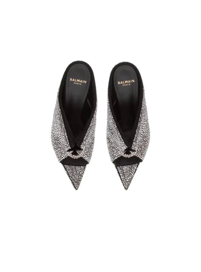 Mules aus Wildleder und Strass mit Piercing vorne