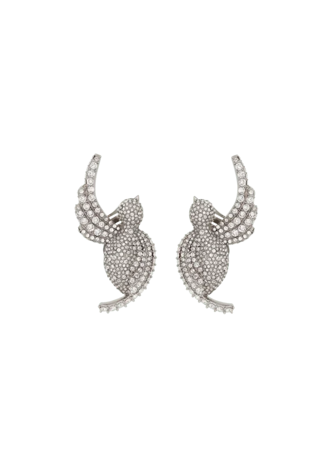 Ohrringe mit Strass und Palladium in Schwalbenform