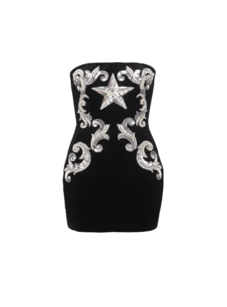 Paisley-besticktes trägerloses Kleid