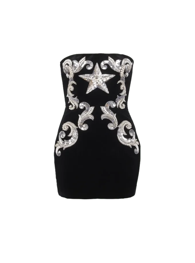 Paisley-besticktes trägerloses Kleid Paisley-besticktes trägerloses Kleid