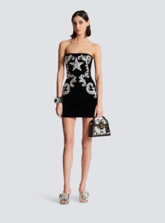 Paisley-besticktes trägerloses Kleid