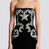Paisley-besticktes trägerloses Kleid Paisley-besticktes trägerloses Kleid