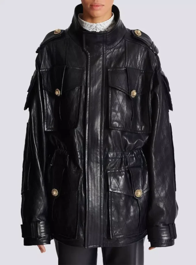 Parka aus Lammleder mit aufgestepptem Rautenmuster Parka aus Lammleder mit aufgestepptem Rautenmuster