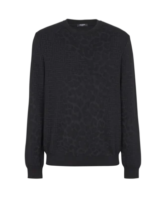 Pullover mit Monogramm-Strick und Leopardenmuster