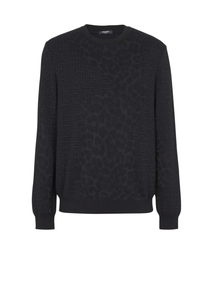 Pullover mit Monogramm-Strick und Leopardenmuster
