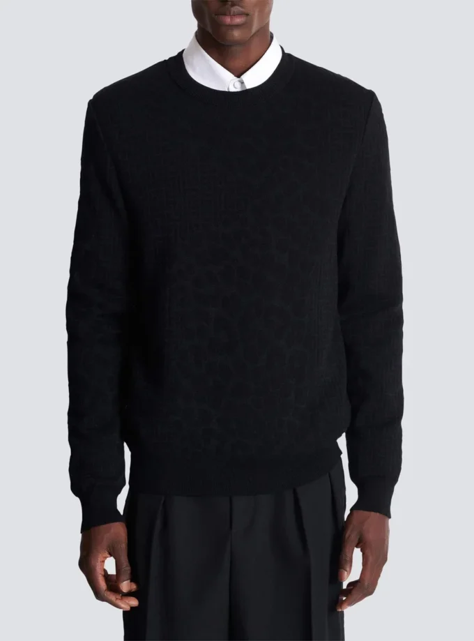 Pullover mit Monogramm-Strick und Leopardenmuster