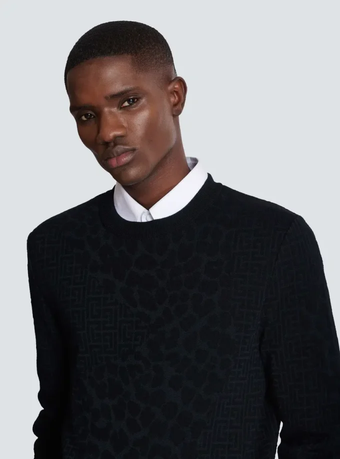 Pullover mit Monogramm-Strick und Leopardenmuster
