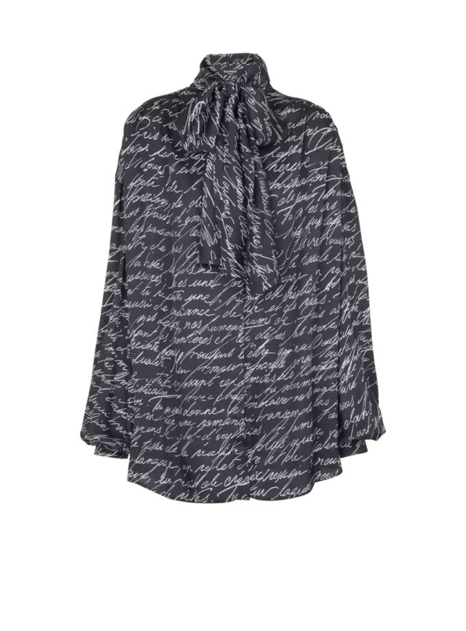 Pussy-Bow-Bluse mit „Love Letter“-Print