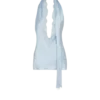 Rückenfreies Satin-Oberteil mit Fransen