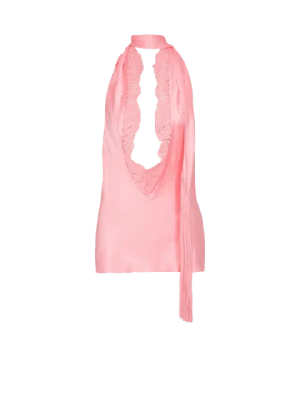 Rückenfreies Satin-Oberteil mit Fransen Rückenfreies Satin-Oberteil mit Fransen