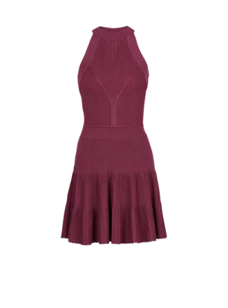 Ärmelloses, ausgestelltes Kleid aus durchbrochenem Strick
