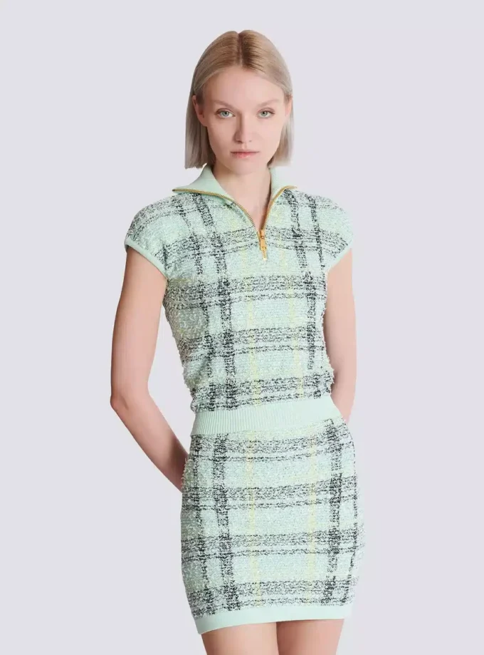 Ärmelloses Oberteil aus kariertem Tweed Ärmelloses Oberteil aus kariertem Tweed