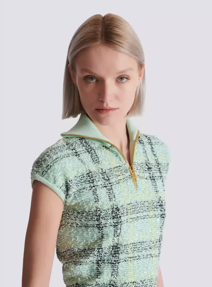 Ärmelloses Oberteil aus kariertem Tweed Ärmelloses Oberteil aus kariertem Tweed