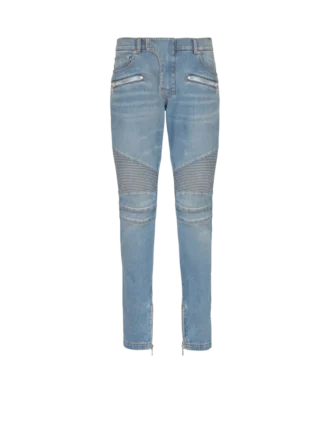 Schmal geschnittene Bikerhose aus Denim