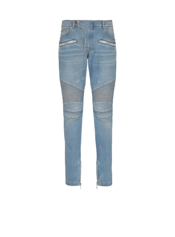 Schmal geschnittene Bikerhose aus Denim Schmal geschnittene Bikerhose aus Denim