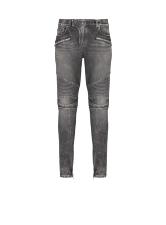 Schmal geschnittene Bikerhose aus Denim