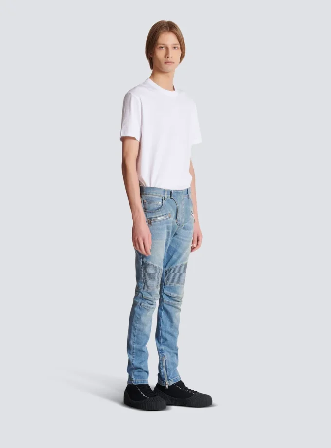Schmal geschnittene Bikerhose aus Denim Schmal geschnittene Bikerhose aus Denim