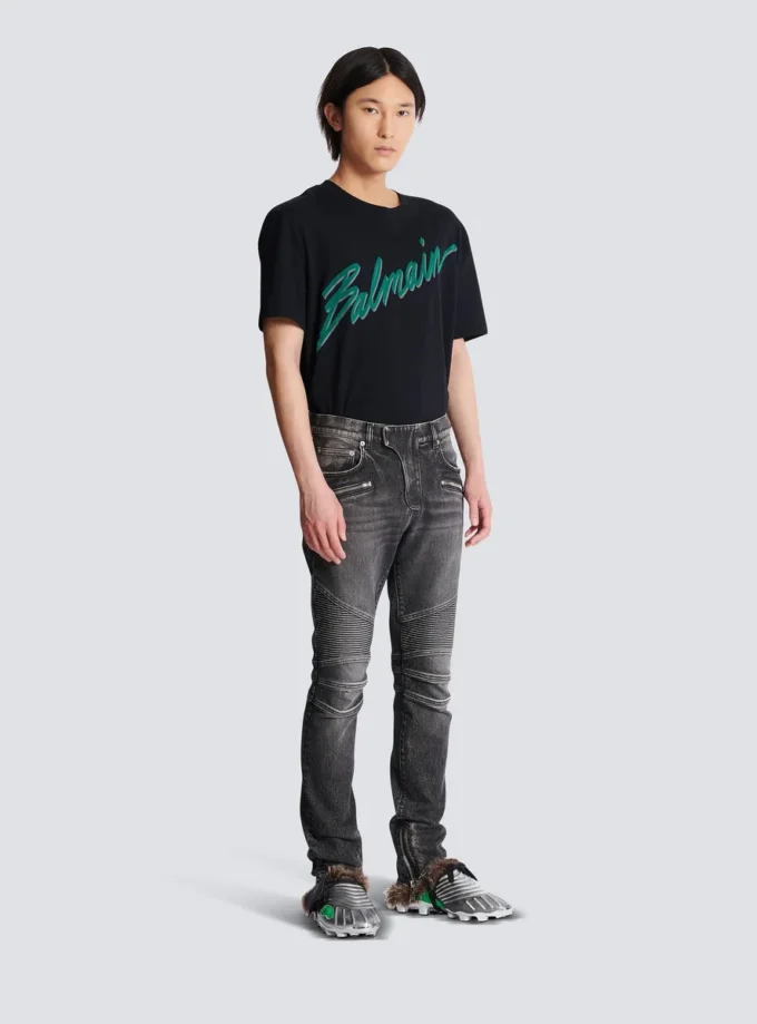 Schmal geschnittene Bikerhose aus Denim Schmal geschnittene Bikerhose aus Denim