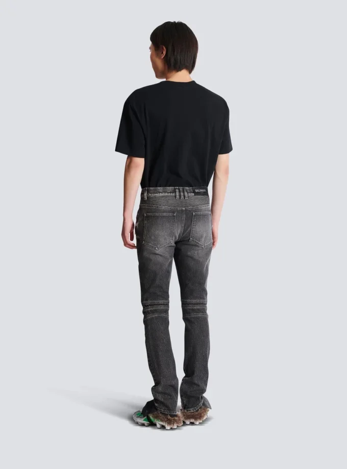 Schmal geschnittene Bikerhose aus Denim Schmal geschnittene Bikerhose aus Denim