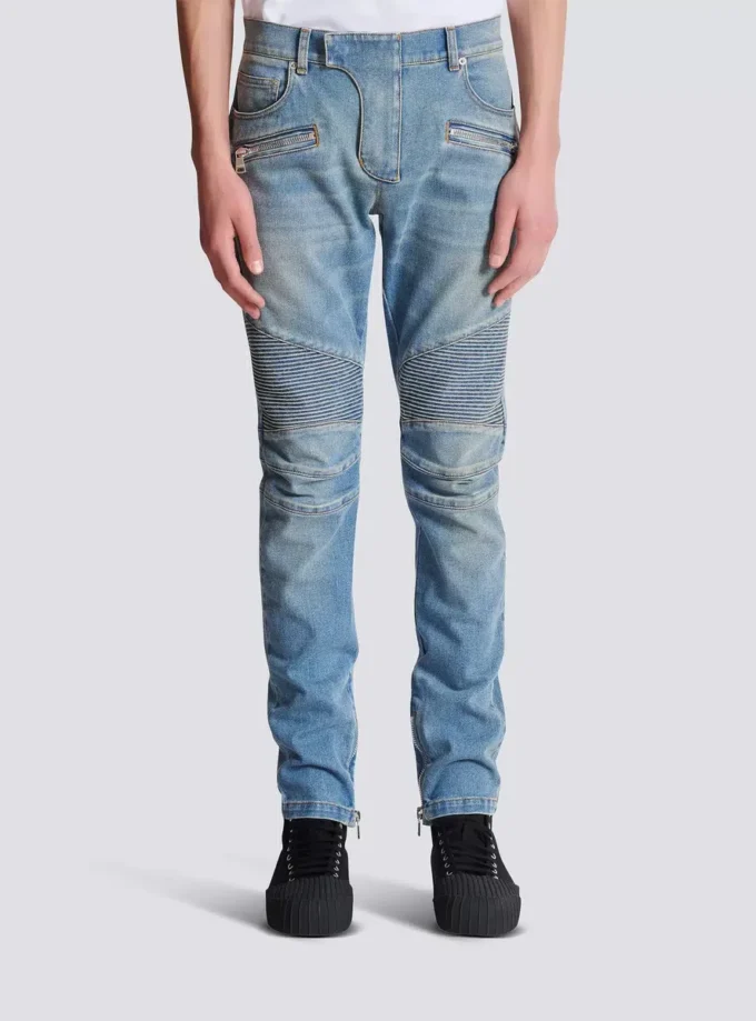 Schmal geschnittene Bikerhose aus Denim Schmal geschnittene Bikerhose aus Denim