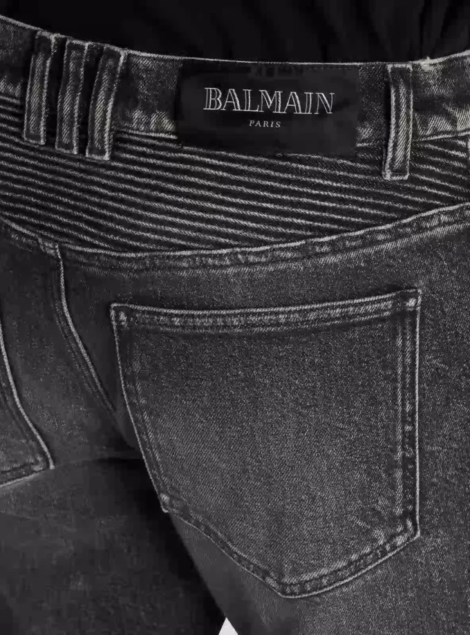 Schmal geschnittene Bikerhose aus Denim Schmal geschnittene Bikerhose aus Denim