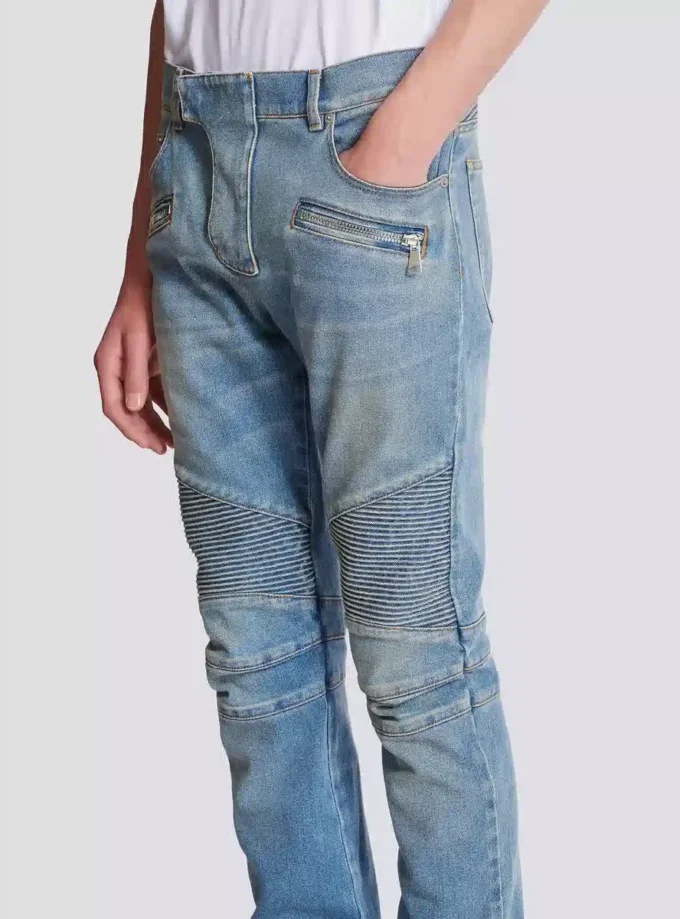 Schmal geschnittene Bikerhose aus Denim Schmal geschnittene Bikerhose aus Denim