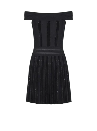 Schulterfreies Glitzer-Strickkleid