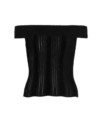 Schulterfreies Glitzer-Strickoberteil
