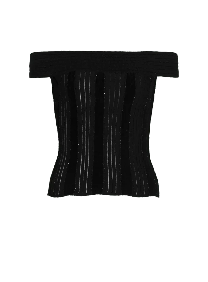 Schulterfreies Glitzer-Strickoberteil