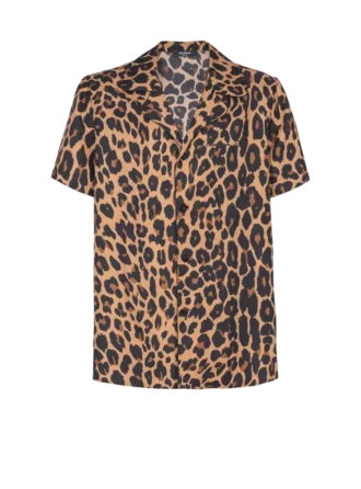 Seidenpyjamahemd mit Leopardenmuster