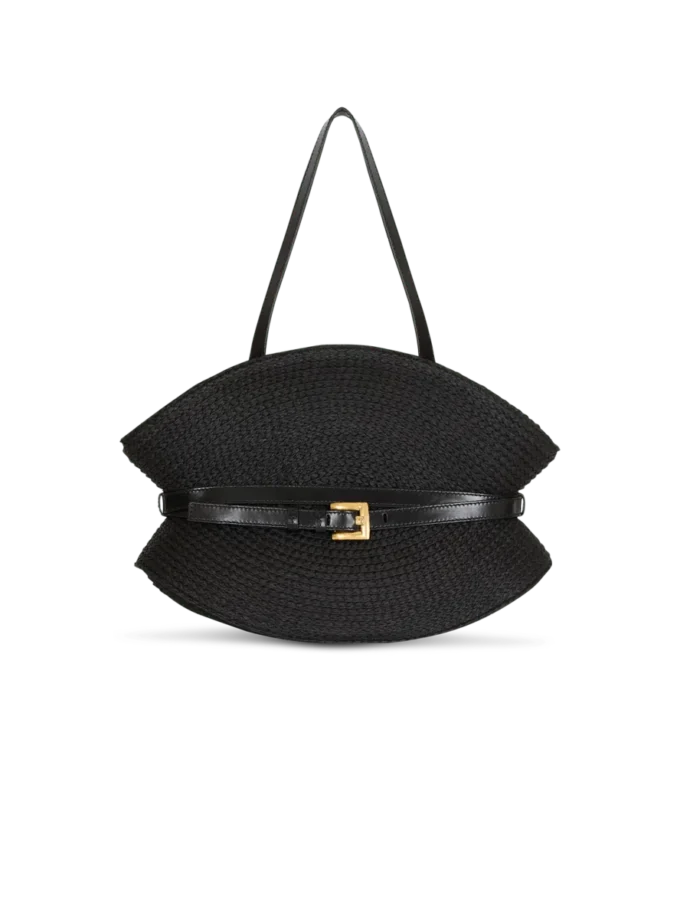 Shuffle Medium Tasche aus Kalbsleder und Raffia Shuffle Medium Tasche aus Kalbsleder und Raffia