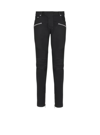 Slim-Fit-Bikerjeans aus schwarzem Denim