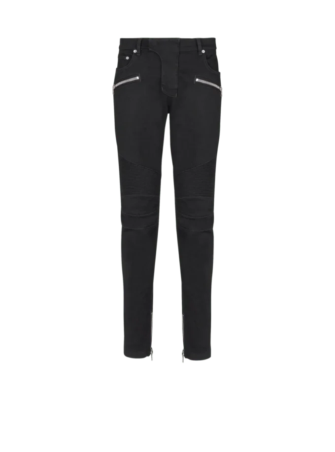 Slim-Fit-Bikerjeans aus schwarzem Denim Slim-Fit-Bikerjeans aus schwarzem Denim