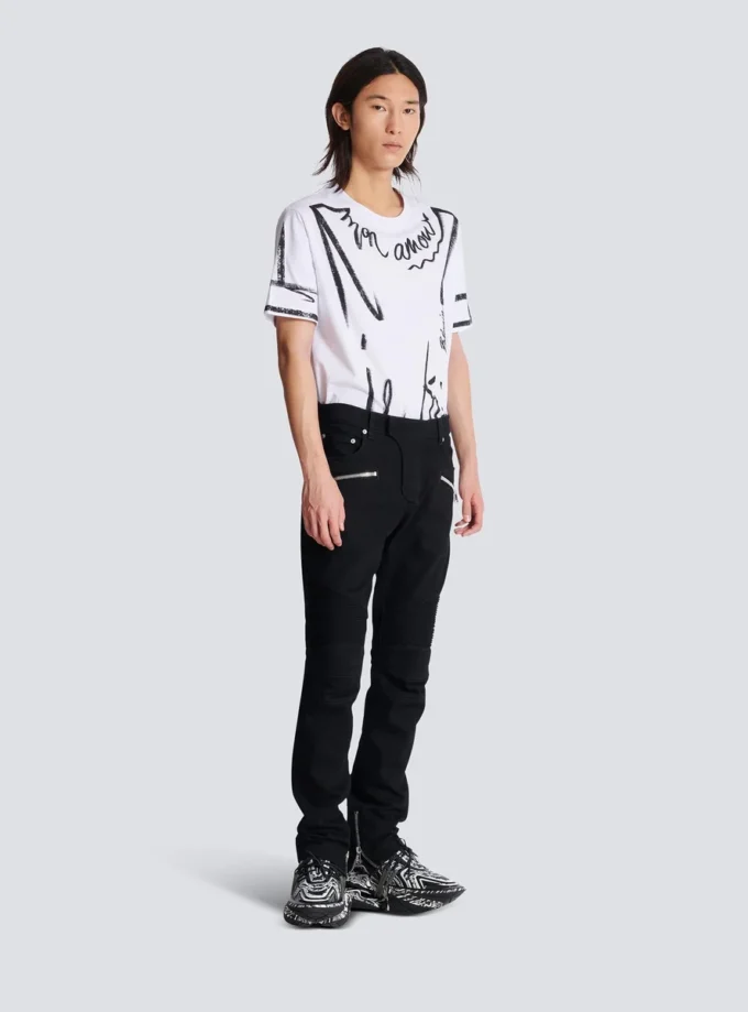 Slim-Fit-Bikerjeans aus schwarzem Denim Slim-Fit-Bikerjeans aus schwarzem Denim