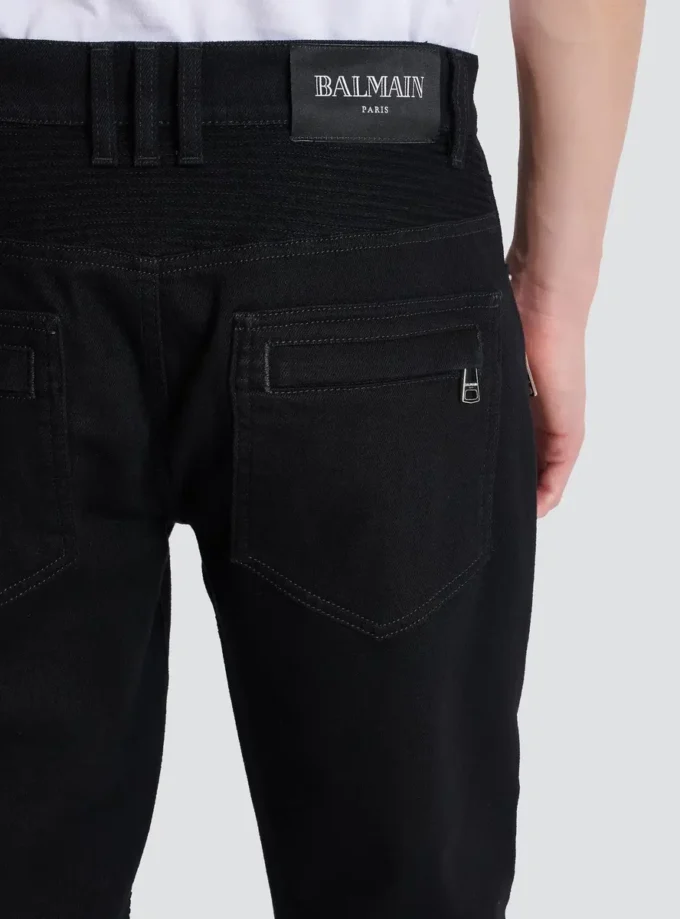 Slim-Fit-Bikerjeans aus schwarzem Denim Slim-Fit-Bikerjeans aus schwarzem Denim