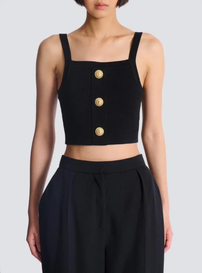 Strick-Bralette-Top mit Knöpfen